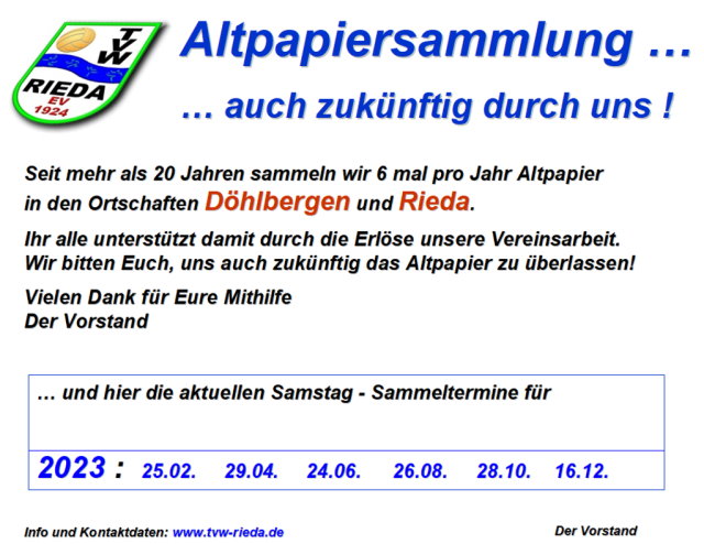 Altpapier Termine 2023